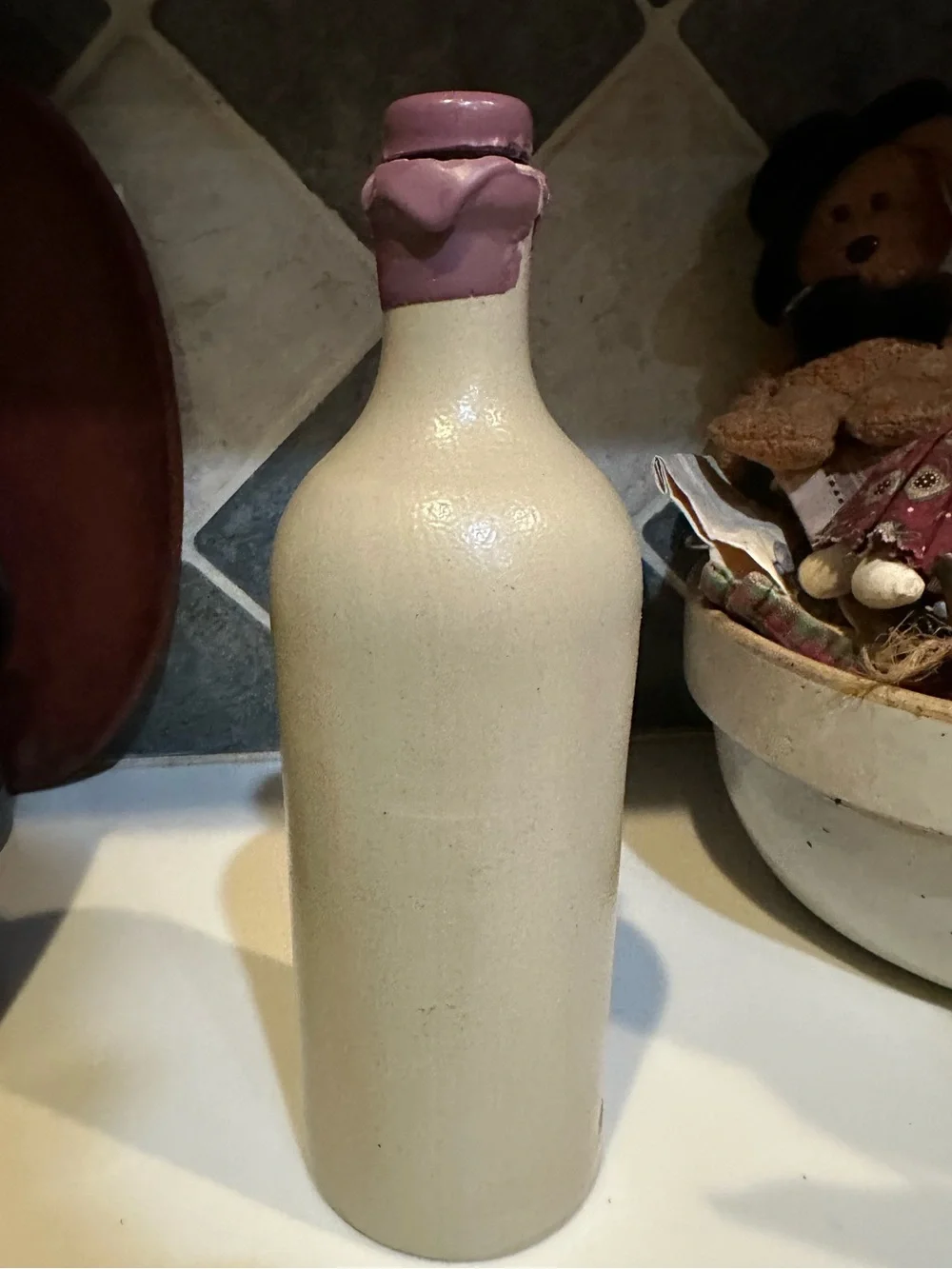 VTG MKM CROCK WINE BEER ALE CIDER VINEGAR CERAMIC CORK BOTTLE VASE CREAM GRAY .7